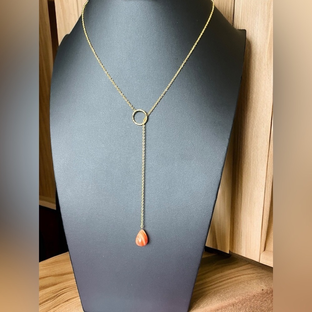 Carnelian Lariat Gold Necklace - Picture 3 of 3